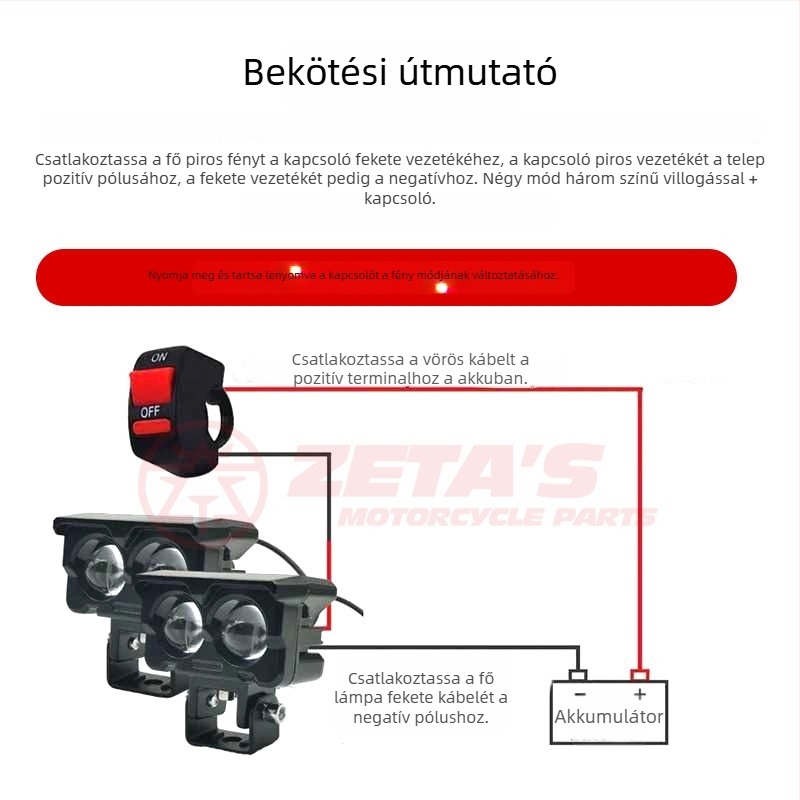 Motorkerékpár kettős lencsés LED reflektor, közel- és távoli fénnyel, fehér-sárga két színes kivitel, LED, 12V, IP68, 3000 lm