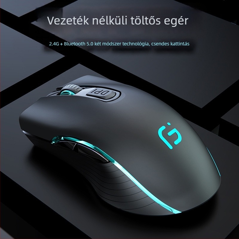 Vezeték nélküli optikai egér, újratölthető, kétüzemmódban Bluetooth és 2.4G, 2400dpi, 6 gomb, USB interfész, laptophoz