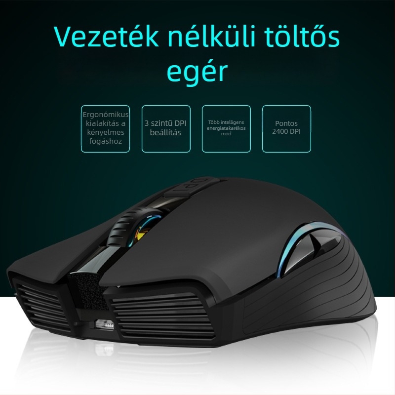 Vezeték nélküli optikai egér, újratölthető, kétüzemmódban Bluetooth és 2.4G, 2400dpi, 6 gomb, USB interfész, laptophoz