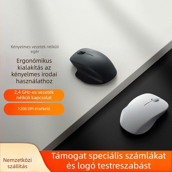 Vezeték nélküli optikai egér, 1200dpi, 2 gomb, 2.4G USB-vevő, asztali számítógépekhez, működik egy AA elemről