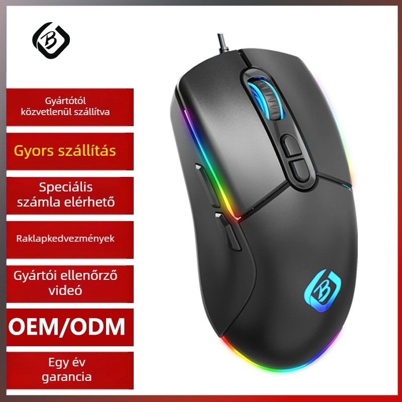 Vezetékes játék egér USB 1000dpi 6 gombos, 1,5 m kábel