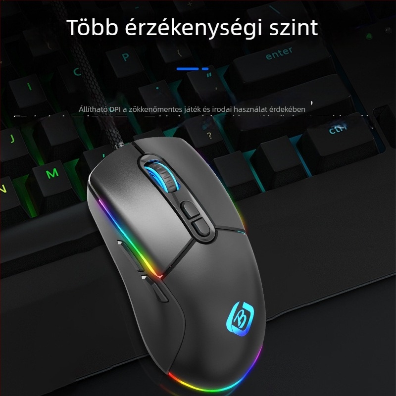 Vezetékes játék egér USB 1000dpi 6 gombos, 1,5 m kábel