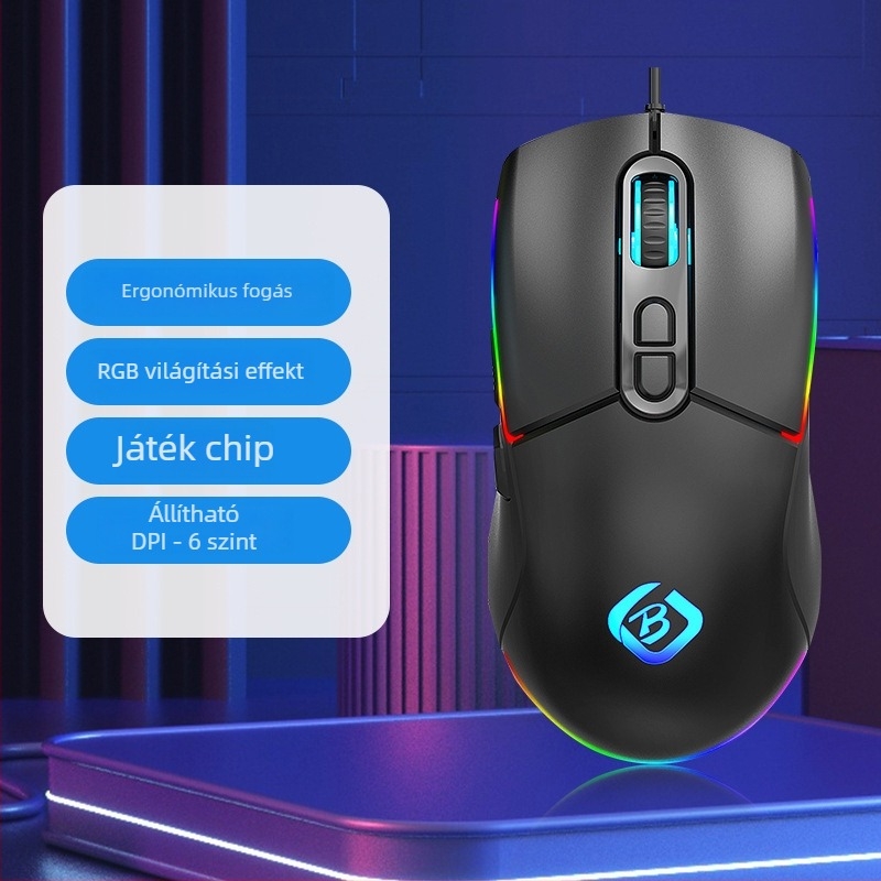 Vezetékes játék egér USB 1000dpi 6 gombos, 1,5 m kábel