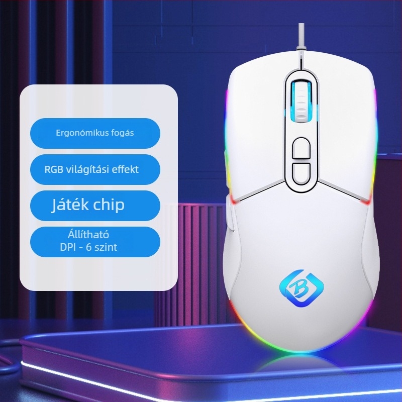 Vezetékes játék egér USB 1000dpi 6 gombos, 1,5 m kábel