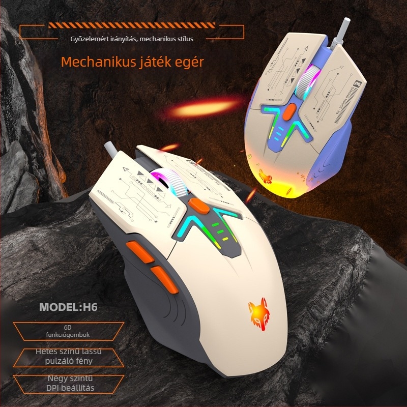 H6 optikai játék egér, USB-kábeles, 6 gombos