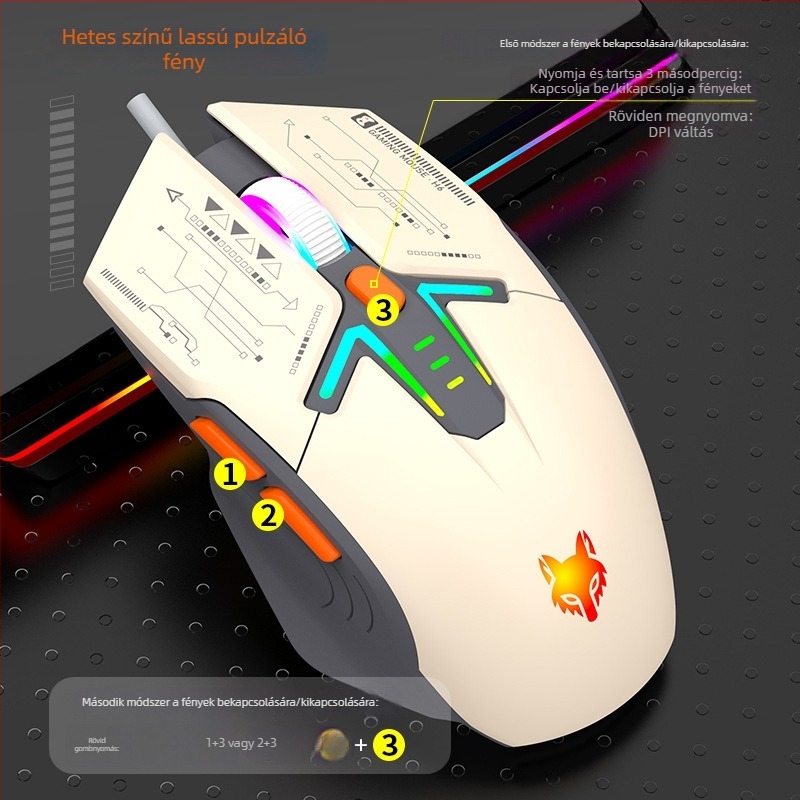 H6 optikai játék egér, USB-kábeles, 6 gombos