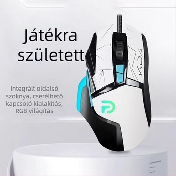 Optikai kábeles USB gaming egér, 7200 DPI, 12 gomb, 1,8 m kábel, ergonómikus kialakítás