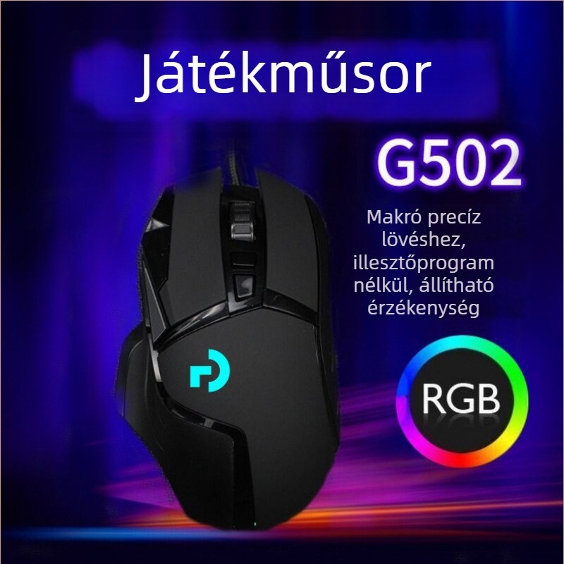 Optikai kábeles USB gaming egér, 7200 DPI, 12 gomb, 1,8 m kábel, ergonómikus kialakítás