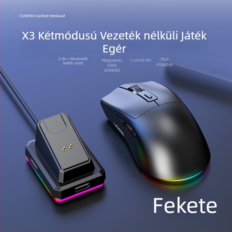 Crack X3 Bluetooth vezeték nélküli egér kétmódú és töltőbázissal, könnyű laptopos játék- és e-sport egér