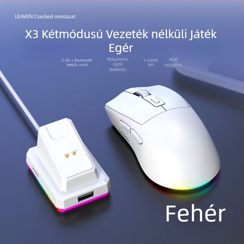 Crack X3 Bluetooth vezeték nélküli egér kétmódú és töltőbázissal, könnyű laptopos játék- és e-sport egér