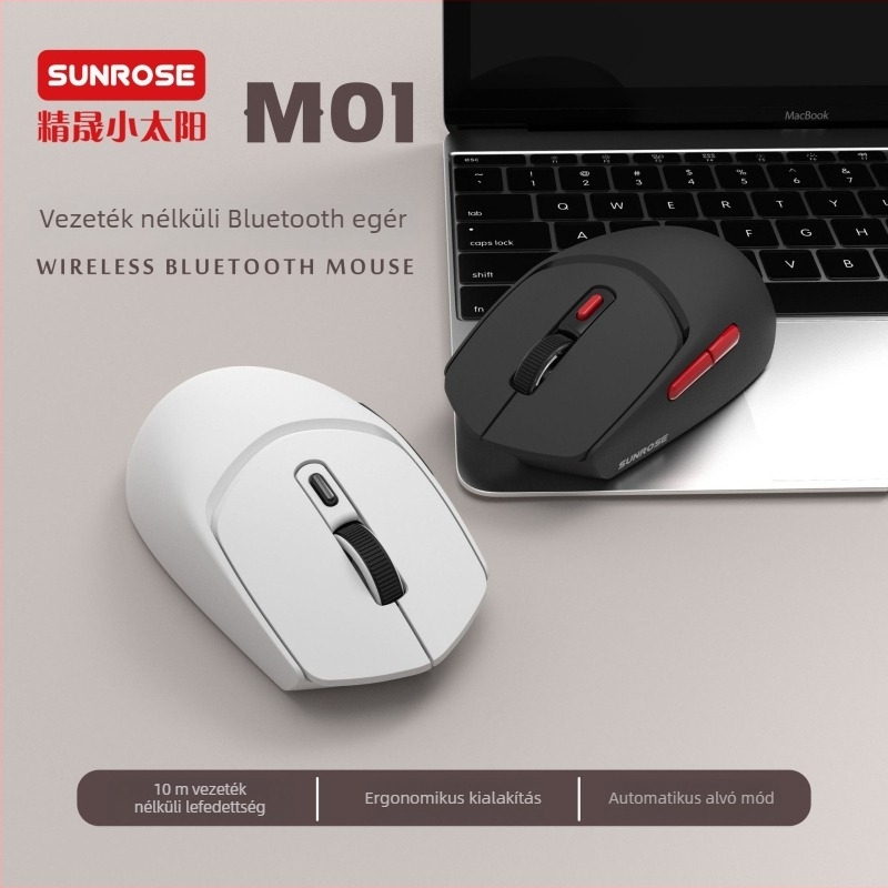 Sunrose Jingsheng Little Sun Csendes Vezeték Nélküli Egér Iroda – Bluetooth/2.4G Két Mód, 1600 DPI, 6 Gomb, Fekete, Méretek 119×63×38 mm