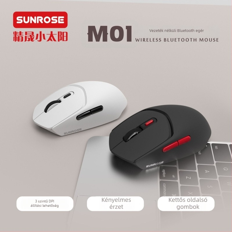 Sunrose Jingsheng Little Sun Csendes Vezeték Nélküli Egér Iroda – Bluetooth/2.4G Két Mód, 1600 DPI, 6 Gomb, Fekete, Méretek 119×63×38 mm