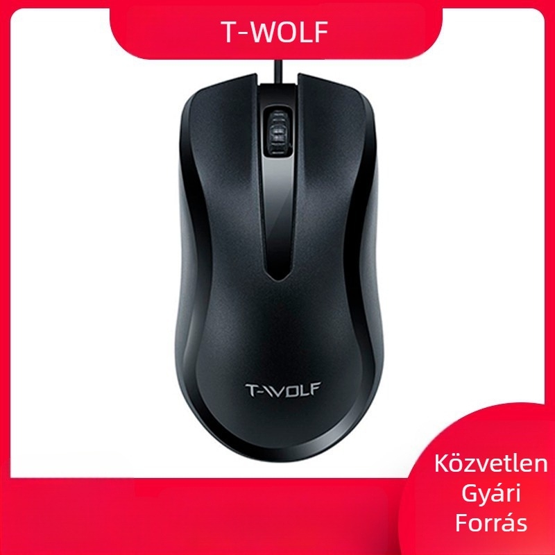 Kábeles optikai egér, T-Wolf Thunder Wolf V12/V13, USB, 1000 DPI, 3 gomb, ergonómikus laptophoz