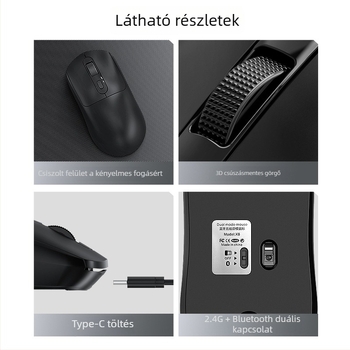 Thunder Wolf X8 vezeték nélküli egér üzleti és játékhoz, csendes működés, 2.4G/Bluetooth, 4 gomb, 1600 DPI, anti-slip matricával