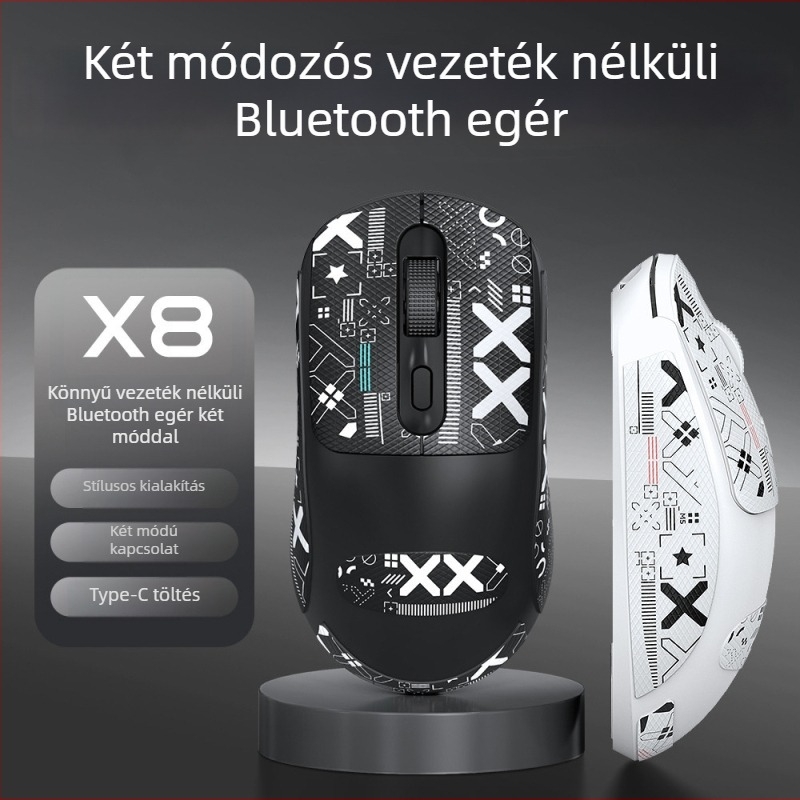 Thunder Wolf X8 vezeték nélküli egér üzleti és játékhoz, csendes működés, 2.4G/Bluetooth, 4 gomb, 1600 DPI, anti-slip matricával