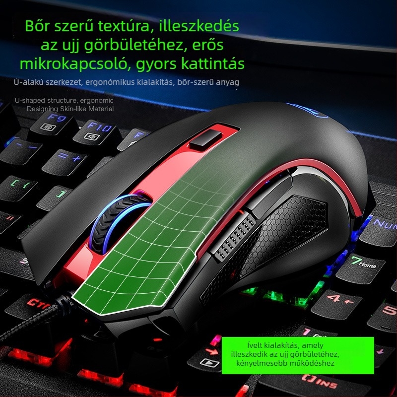 T19 USB kábeles optikai egér – 2400dpi, 7 gomb