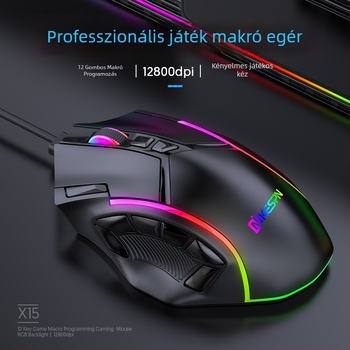ICEDI MD300 9 gombos makró játék egér, illesztőprogram-támogatás, 7200 DPI, 125–1000 Hz polling gyakoriság, RGB világítás