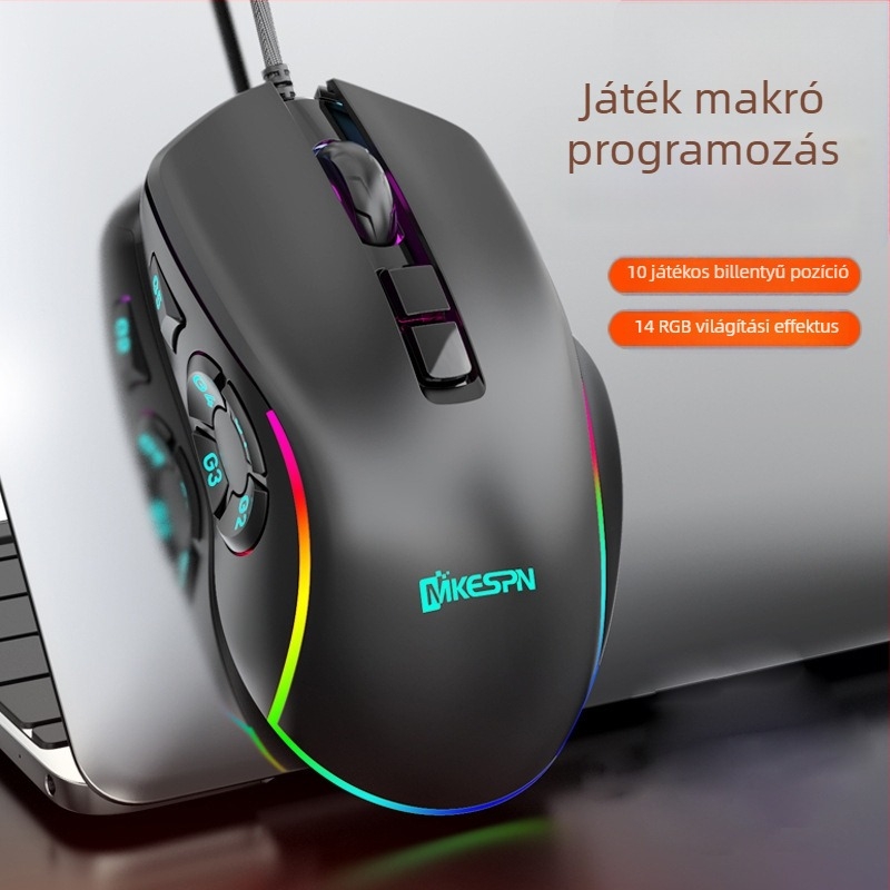 ICEDI MD300 9 gombos makró játék egér, illesztőprogram-támogatás, 7200 DPI, 125–1000 Hz polling gyakoriság, RGB világítás