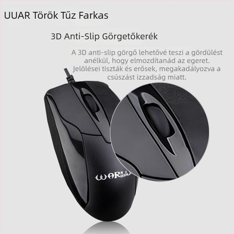 Vezetékes USB egér, 1200 DPI, 3 gomb, ergonomikus, 1,5 m kábel, asztali számítógéphez
