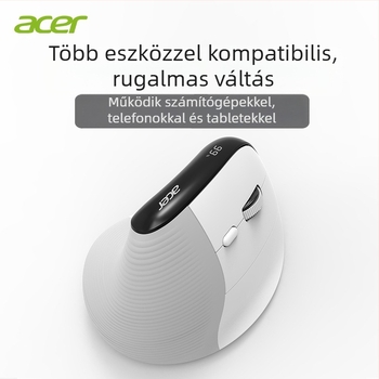 Acer vezeték nélküli Bluetooth ergonómikus függőleges egér, 7 gomb, halk működés, 10 m hatótávolság, újratölthető akkumulátor