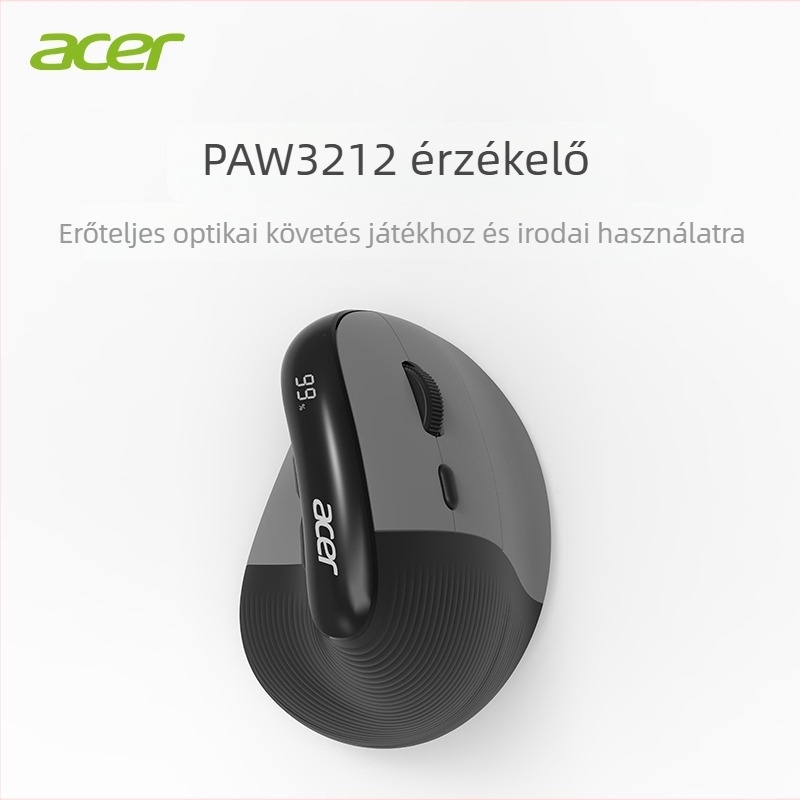 Acer vezeték nélküli Bluetooth ergonómikus függőleges egér, 7 gomb, halk működés, 10 m hatótávolság, újratölthető akkumulátor