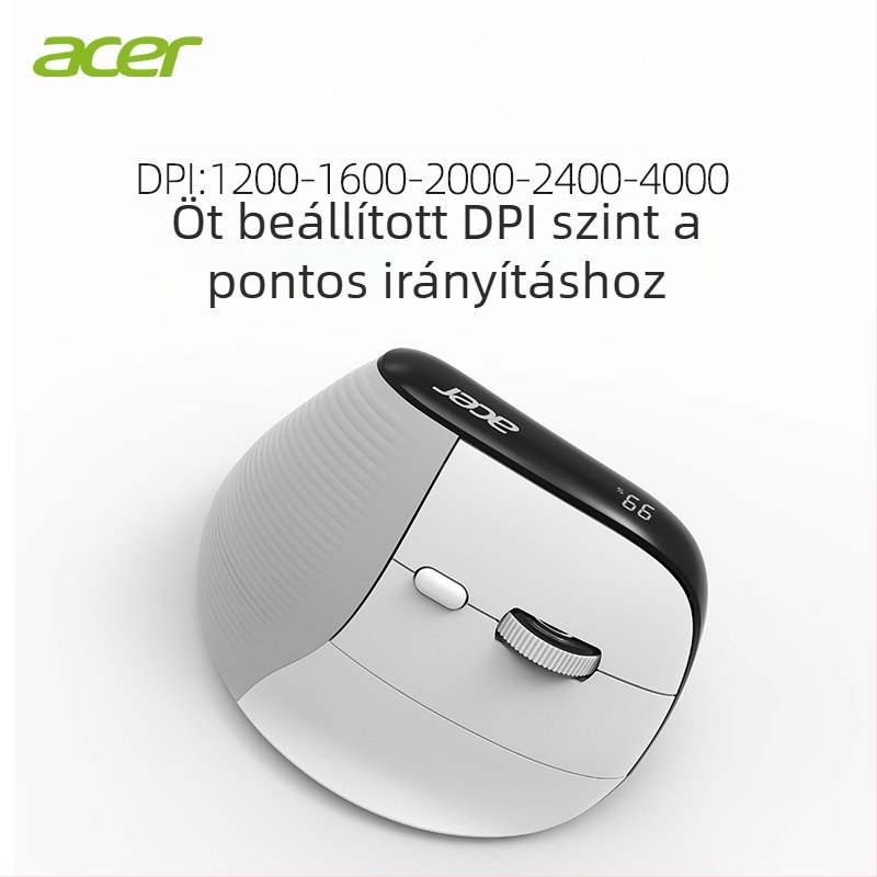 Acer vezeték nélküli Bluetooth ergonómikus függőleges egér, 7 gomb, halk működés, 10 m hatótávolság, újratölthető akkumulátor