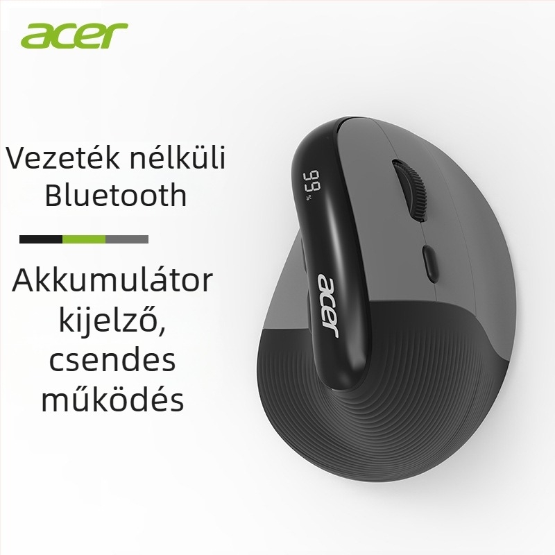 Acer vezeték nélküli Bluetooth ergonómikus függőleges egér, 7 gomb, halk működés, 10 m hatótávolság, újratölthető akkumulátor
