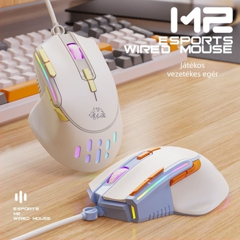 M2 játék egér RGB világítással, optikai USB-kábeles egér, 2 gomb, 1000 DPI, makrógomb