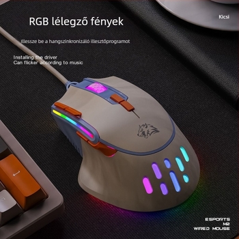 M2 játék egér RGB világítással, optikai USB-kábeles egér, 2 gomb, 1000 DPI, makrógomb