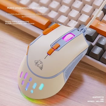 M2 játék egér RGB világítással, optikai USB-kábeles egér, 2 gomb, 1000 DPI, makrógomb