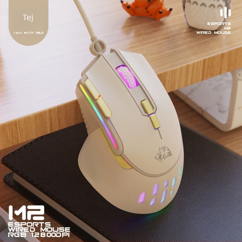 M2 játék egér RGB világítással, optikai USB-kábeles egér, 2 gomb, 1000 DPI, makrógomb