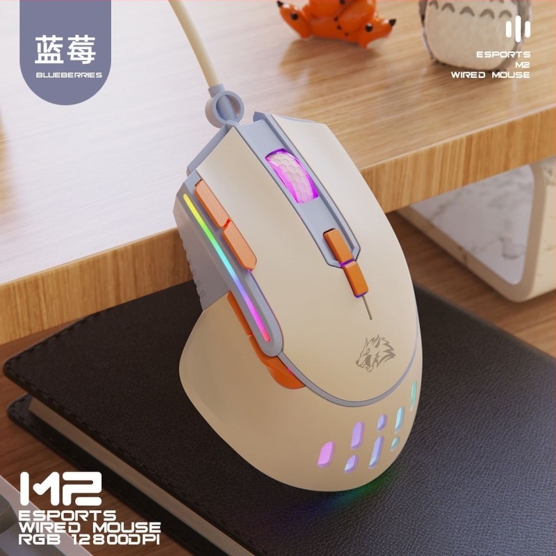 M2 játék egér RGB világítással, optikai USB-kábeles egér, 2 gomb, 1000 DPI, makrógomb