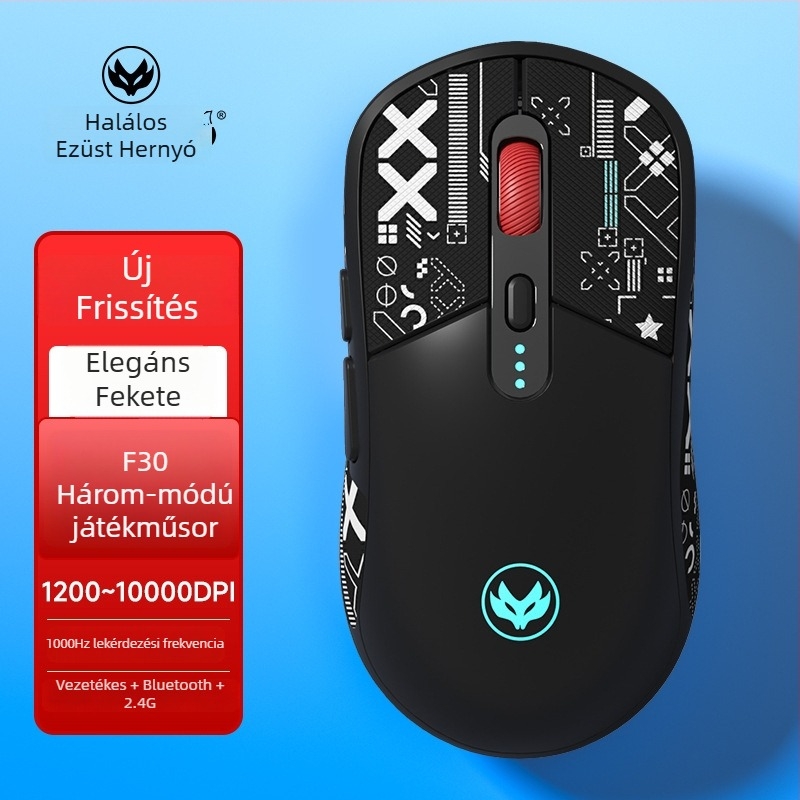 Hot Silver Fox fotóelektronikus egér – USB interfész, 10000 DPI, 6 gomb, kábel + 2.4G vezeték nélküli, újratölthető