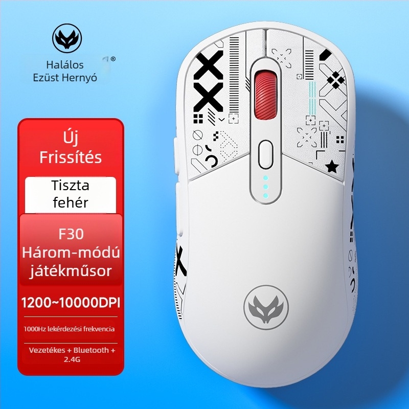 Hot Silver Fox fotóelektronikus egér – USB interfész, 10000 DPI, 6 gomb, kábel + 2.4G vezeték nélküli, újratölthető