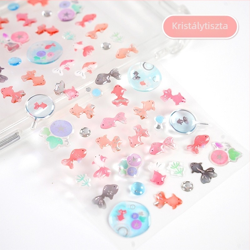 Flash márkájú PVC-anyagú karikatúra-stílusú matrica, Little Goldfish Crystal sorozat, dekoratív matrica a telefontokhoz