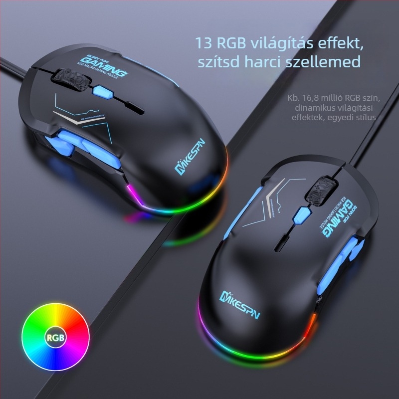Játék egér 12800 DPI, 10 gomb, USB-kábel, RGB makró támogatás, modell X12