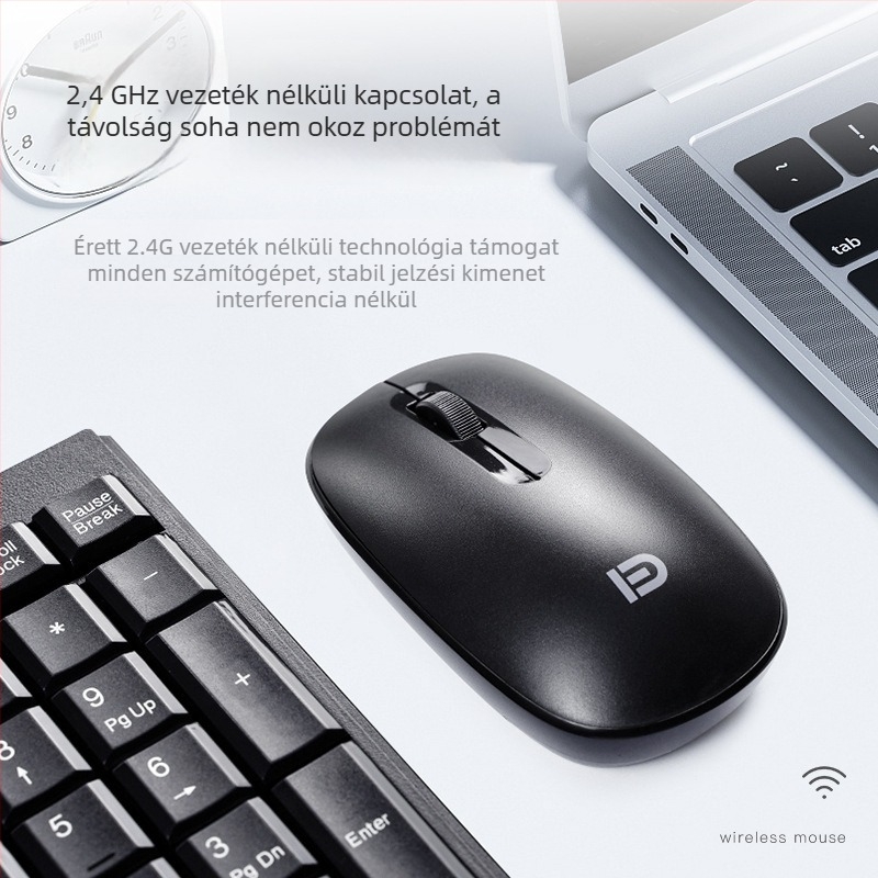Vezeték nélküli egér USB-vel, 2,4 GHz, 1000dpi optikai felbontás, 3 gomb, ergonómiai kialakítás