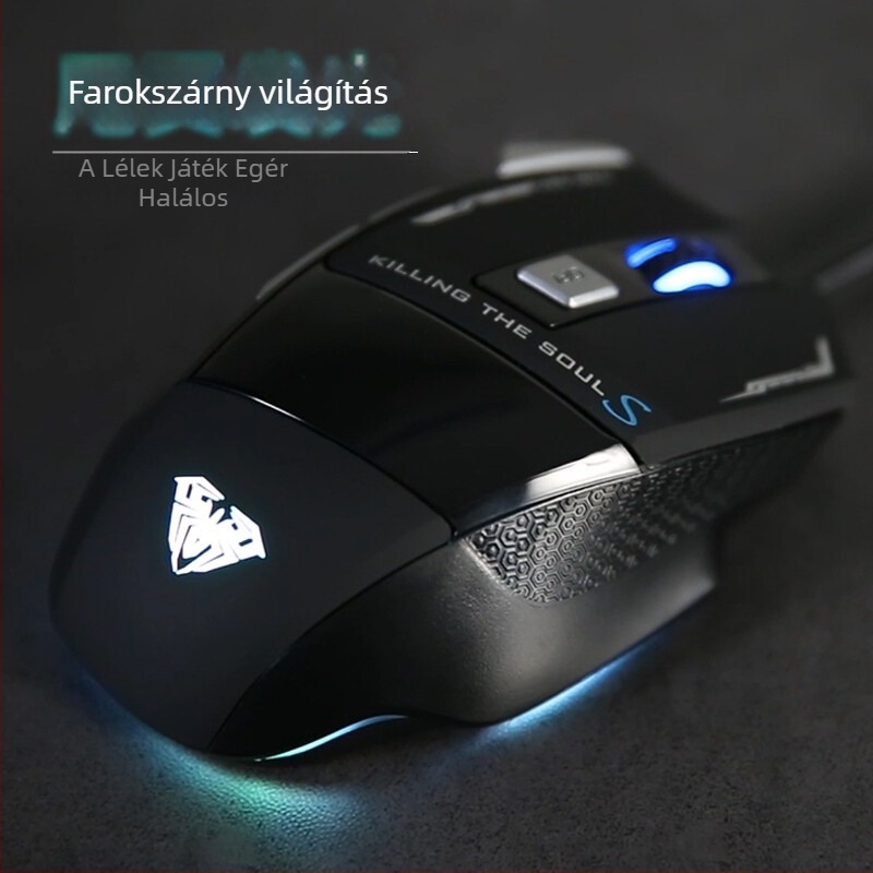 Kábeles játék egér makróprogramozással, 6 gomb, DPI 2000, USB, ergonómikus