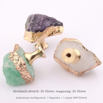 Fiók- és szekrényfogó | Természetes kristály + sárgaréz | Felületkezelés: vágás, csiszolás, elektropolírozás | Alkalmazás: fiókok, szekrényajtók, akasztók, dekoratív fogantyúk | Stílus: könnyű luxus | Modell: textúra és forma véletlenszerű