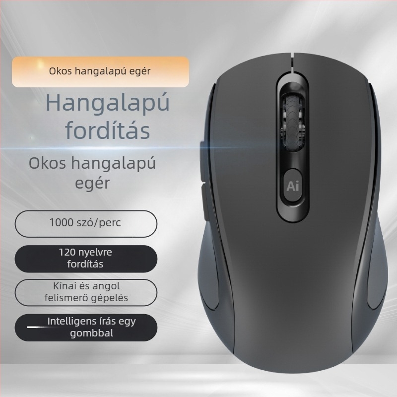 AI hangvezérelt vezeték nélküli egér, 1200 dpi, 6 gomb, USB interfész, 2,4 GHz, 10 m hatótáv