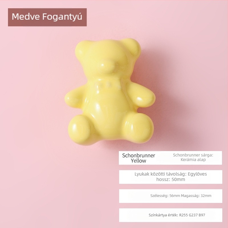 Teddy maci fogantyú szekrényhez és fiókokhoz - kerámia, színes máz, modell 546, Peng E