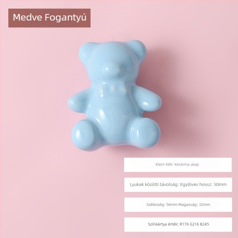 Teddy maci fogantyú szekrényhez és fiókokhoz - kerámia, színes máz, modell 546, Peng E