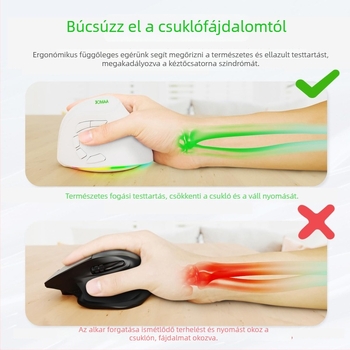 Vezeték nélküli dupla módban lévő függőleges ergonómikus egér, 4000dpi, 9 gomb, újratölthető, Bluetooth és 2.4GHz, 10 m hatótávolság