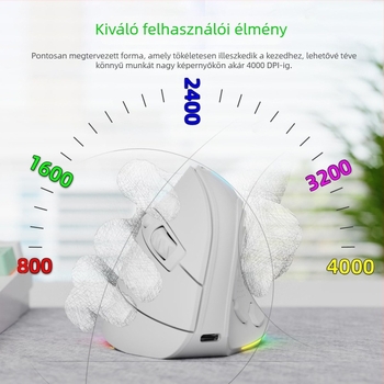 Vezeték nélküli dupla módban lévő függőleges ergonómikus egér, 4000dpi, 9 gomb, újratölthető, Bluetooth és 2.4GHz, 10 m hatótávolság