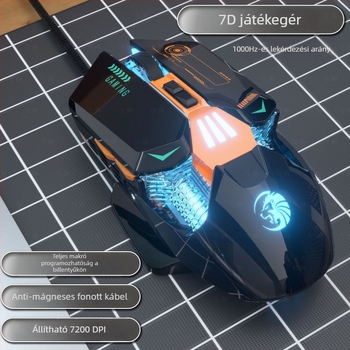 SKYLION C6 vezetékes optikai játék egér, 7 gomb, 7200 DPI, 4 szintű DPI, ergonomikus