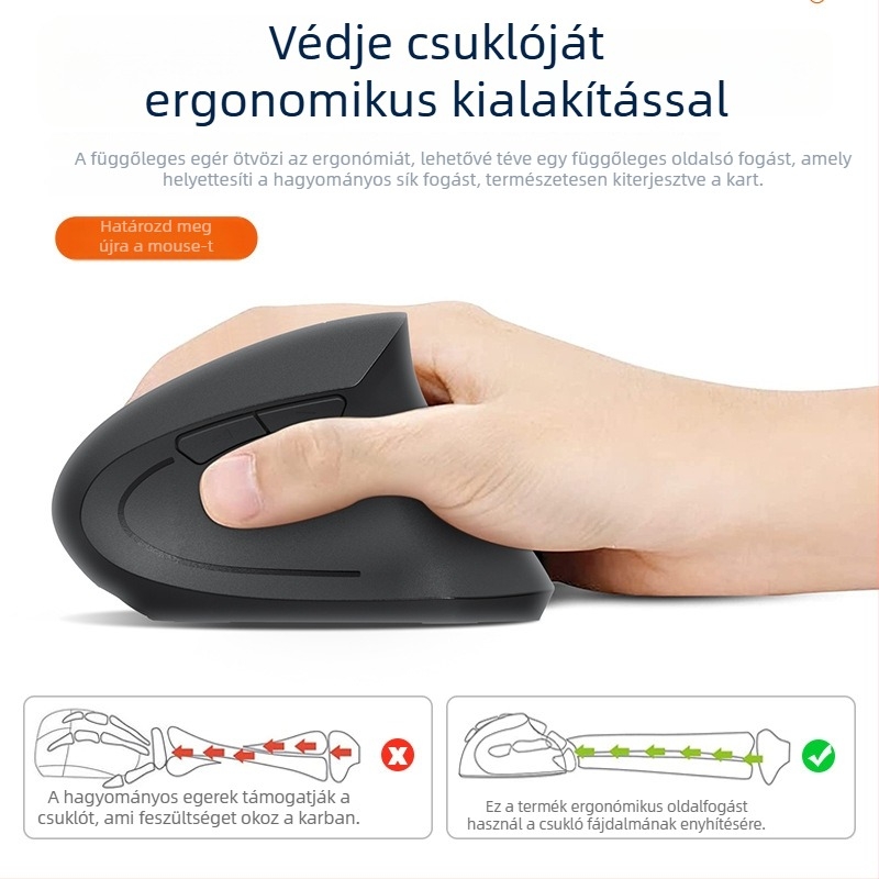 Vezeték nélküli függőleges ergonómikus egér, ötödik generáció, jobbkezes, kettős módú Bluetooth/2.4G, 1600 DPI