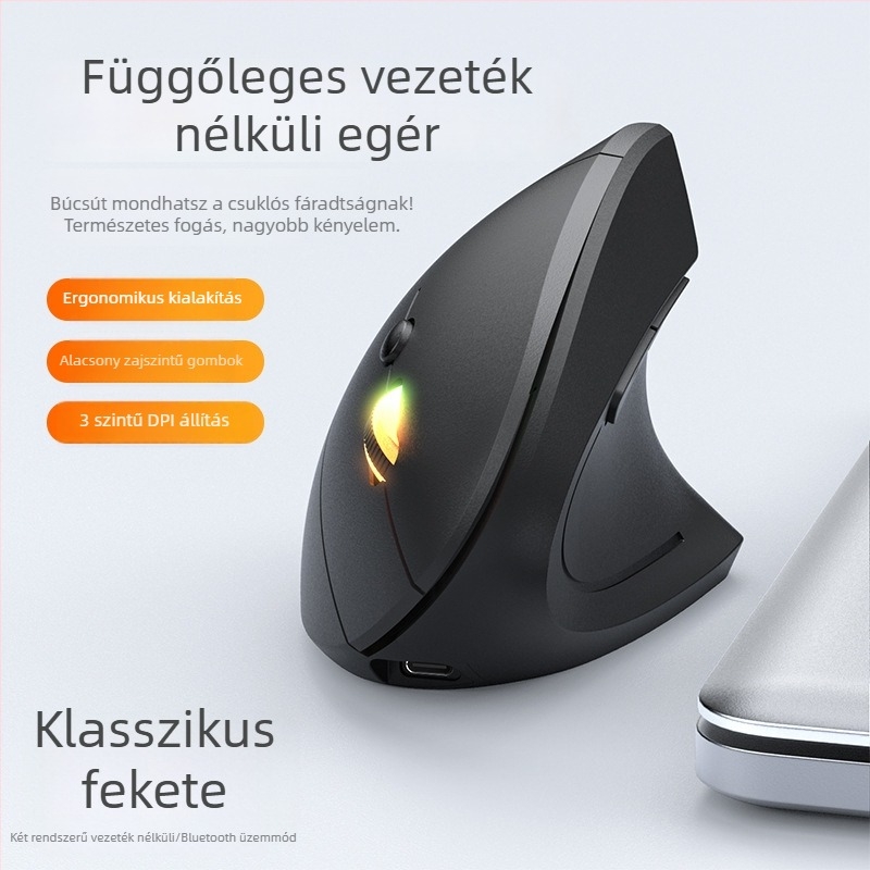 Vezeték nélküli függőleges ergonómikus egér, ötödik generáció, jobbkezes, kettős módú Bluetooth/2.4G, 1600 DPI