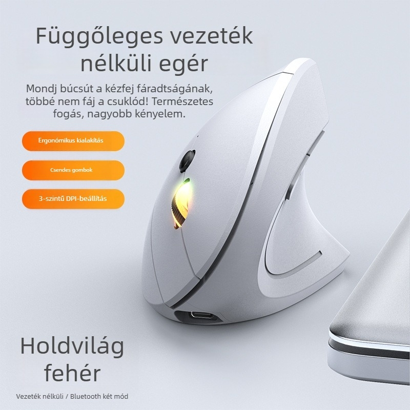Vezeték nélküli függőleges ergonómikus egér, ötödik generáció, jobbkezes, kettős módú Bluetooth/2.4G, 1600 DPI