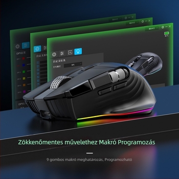 Hárommódos makró-támogatású játékmouse, 10 programozható gomb, RGB világítás, 16000 DPI, USB + 2,4G vezeték nélküli kapcsolat
