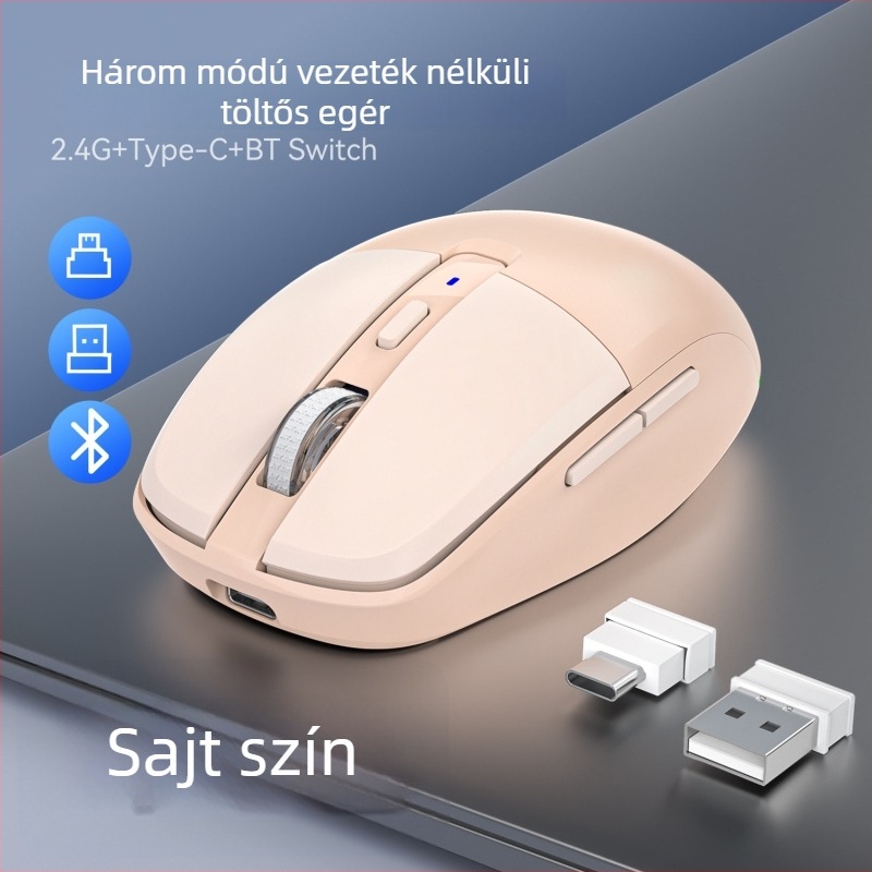 T25 vezeték nélküli optikai egér, 3200 DPI, 6 gombos, kettős módú vezeték nélküli kapcsolat (2.4G + Bluetooth), ergonómikus kialakítás, USB töltéssel